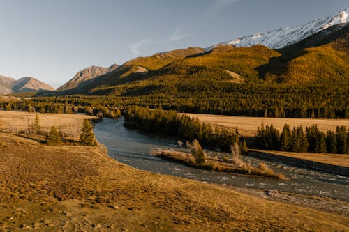 Scenic View of River Across the Mountains