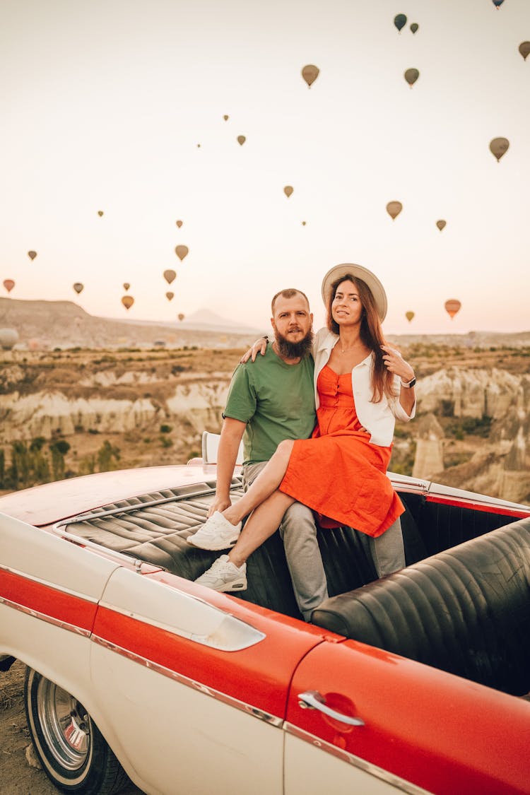 Loving Couple Having Romantic Date At Balloon Fest