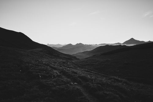 Free Captivating black and white mountain scenery showcasing the natural beauty of Piemonte, Italy. Stock Photo