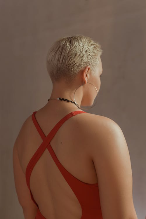 Back of a Woman in Red Tank Top
