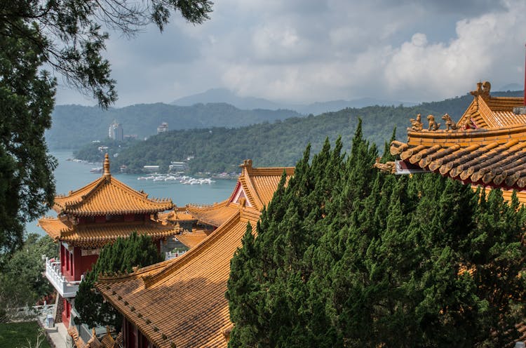 Exterior Roof Of Sun Moon Lake Wen Wu Temple In Taiwan