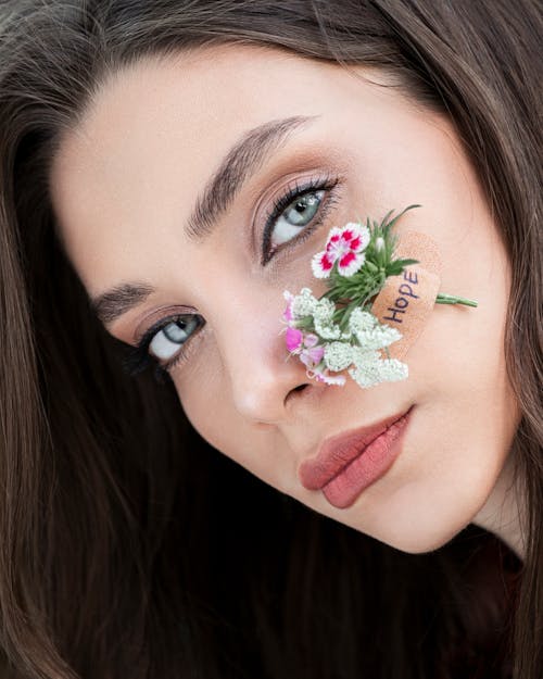 Free A Woman Face with Flowers Stock Photo