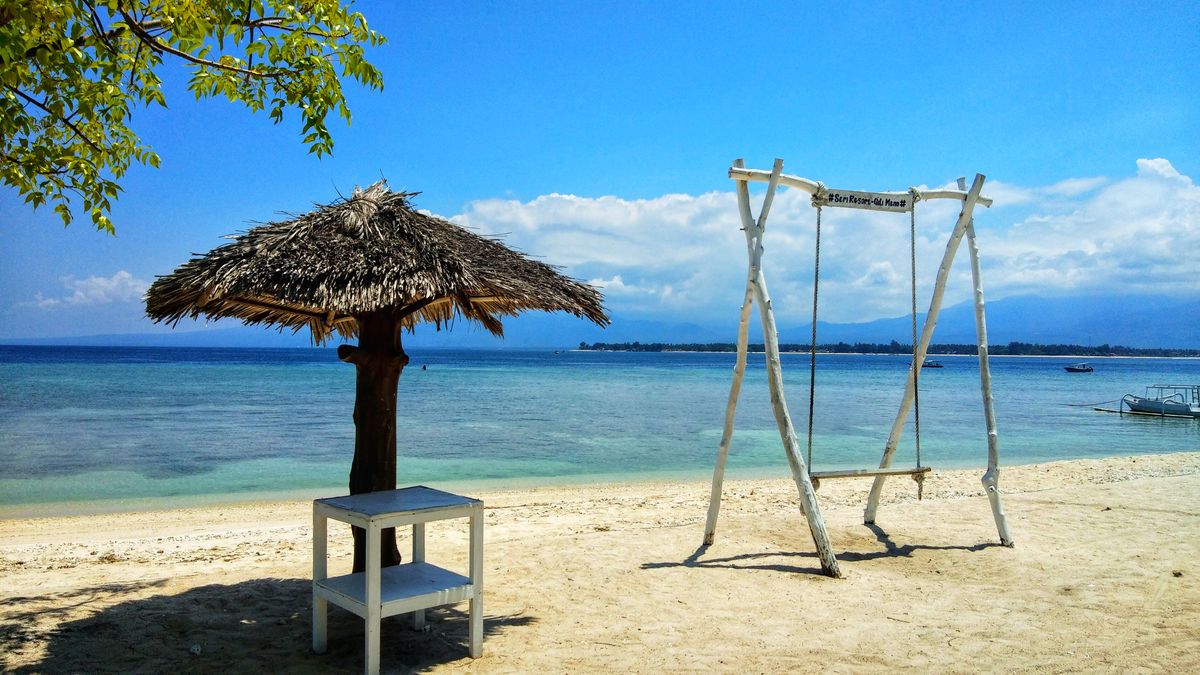 Beach swing over shallow water in the Gilis
