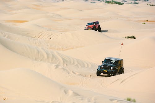 Vehicles Driving Around the Sand