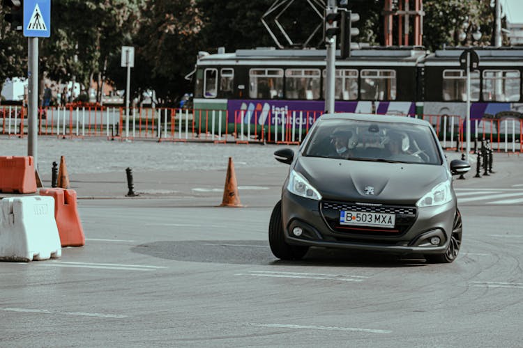 Racing Car In City Center During Rally