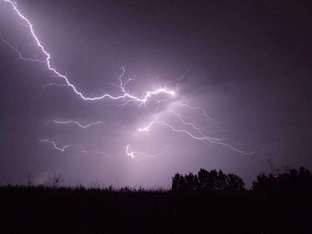 Free Lightning Crashed Under Trees during Night Time Stock Photo