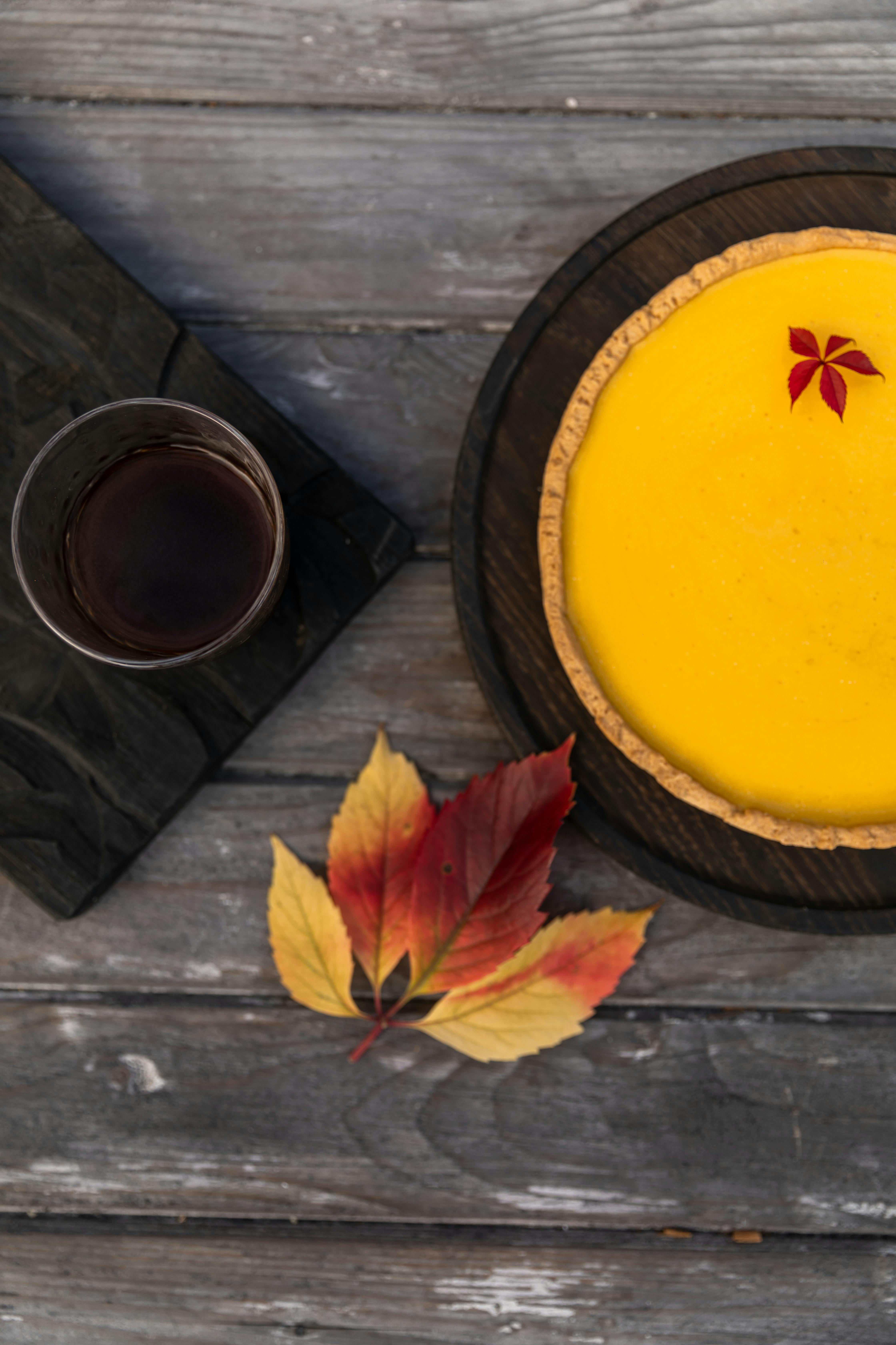 pumpkin-pie-with-red-maple-leaf-free-stock-photo
