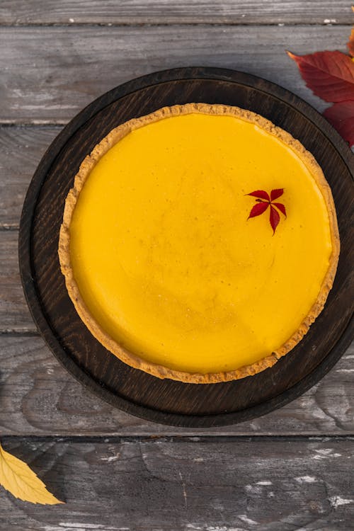 Top View of Cheesecake on Wooden Table