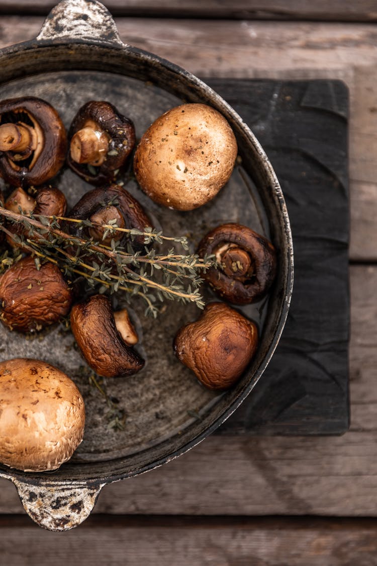 Cooked Mushrooms On Big Bowl