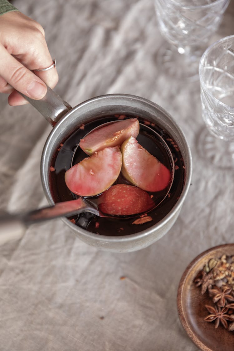 Mulled Wine In A Stainless Steel Saucepan 