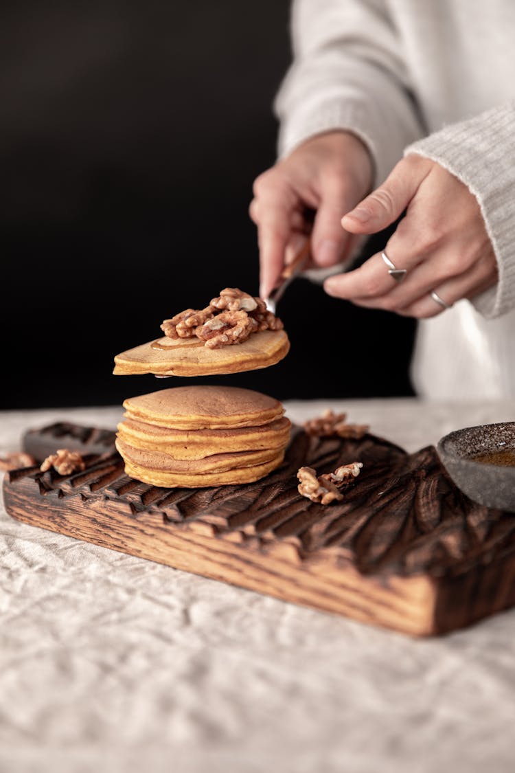 Stack Of Pancakes With Walnuts 