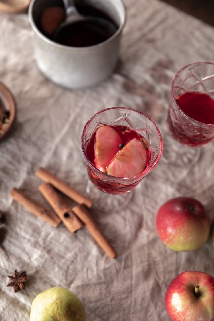 Autumn Apple Cinnamon Drink In Glasses