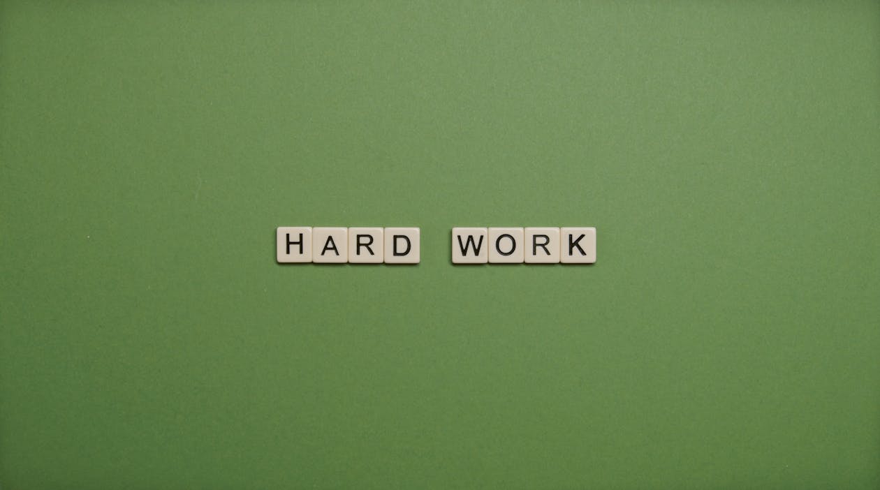 Hard Work Text On Green Background