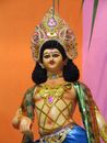 Woman in Red and Gold Sari Dress