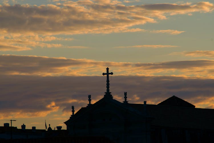 Scenery Of Catholic Church Under Peaceful Evening Sky