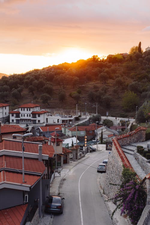 Road in Traditional Countryside Mountain Town