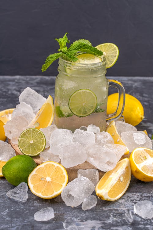 Close-up Photo of Mint and Lime Cold Drink 