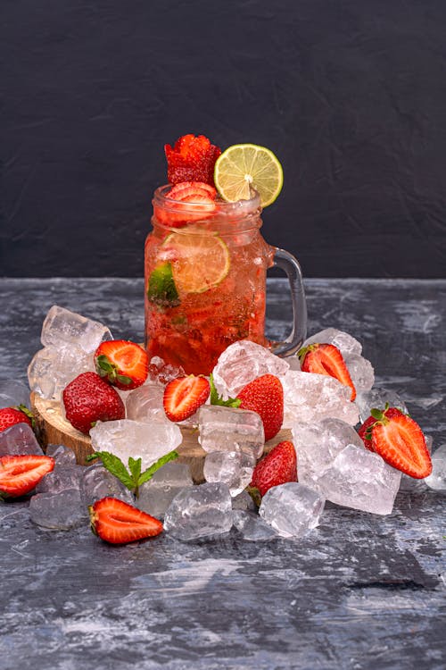 Free  Mug Glass of Fresh Strawberry Drink  Stock Photo
