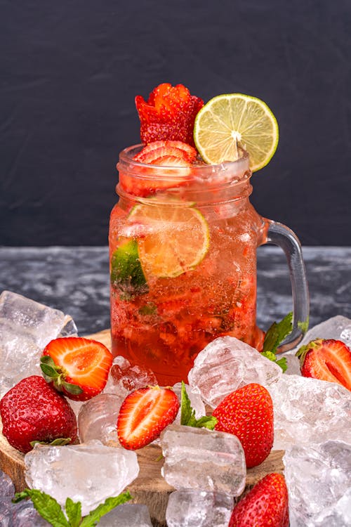 Strawberry Juice in Glass Mug