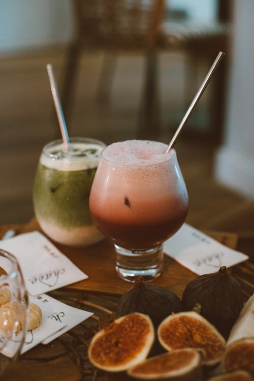 Smoothies in a Glass with Drinking Straw