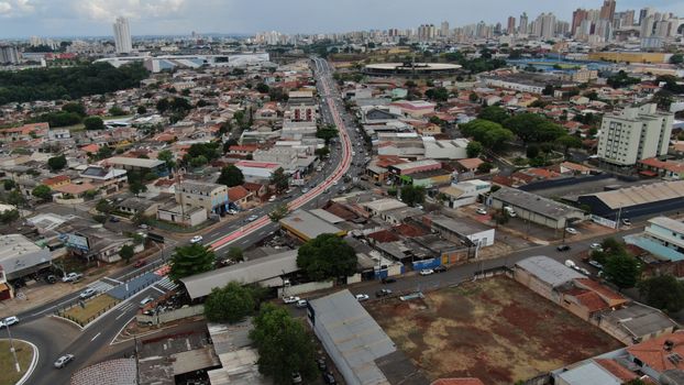 Aerial photograph showing the urban layout and infrastructure of Vila Goes, Brazil.