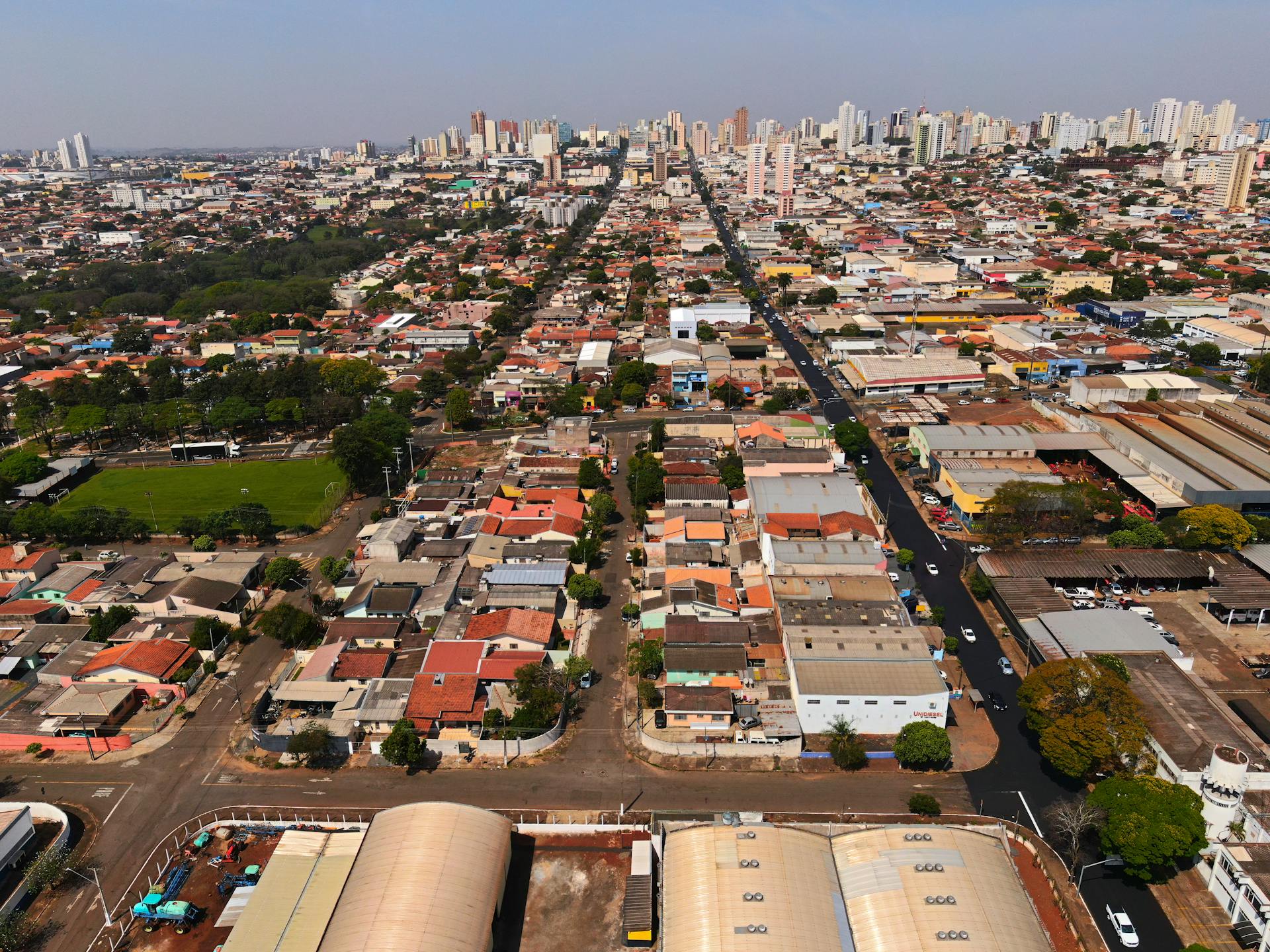 Stunning aerial view of Paulista's urban area showcasing buildings and roads in Brazil.