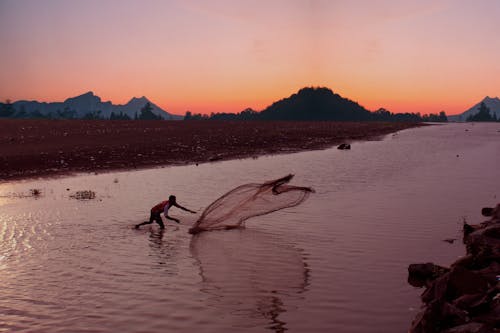 Free stock photo of 4k wallpaper, beach sunset, catching fish