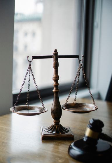 Scales of justice on the desk