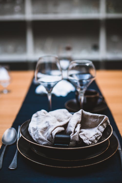 Free Napkin on a Black Earthenware 
 Stock Photo