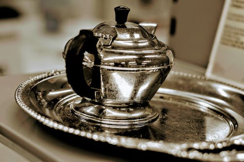 Free Silver Teapot on Tray Stock Photo