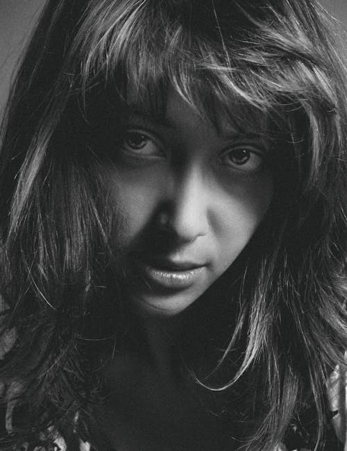 Black and White Portrait of a Beautiful Woman Looking at the Camera