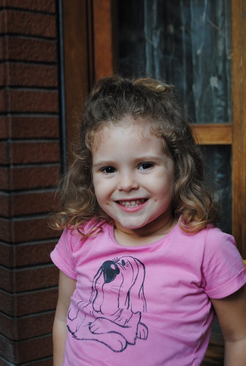 Precious Young Girl in Pink Crew Neck T-shirt
