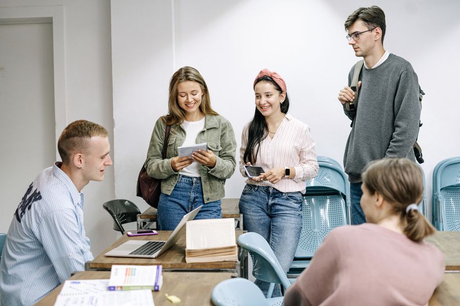Students studying together in a group session