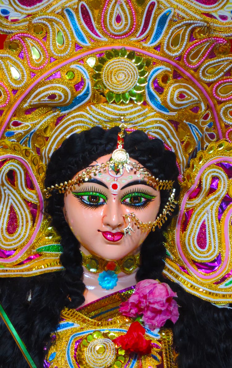 Close-Up Shot Of A Sculpture Of Durga