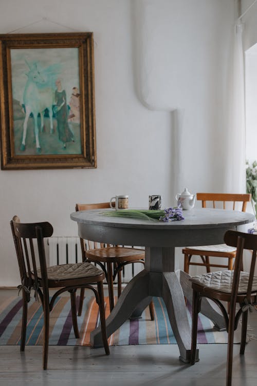 Round Wooden Table with Chairs