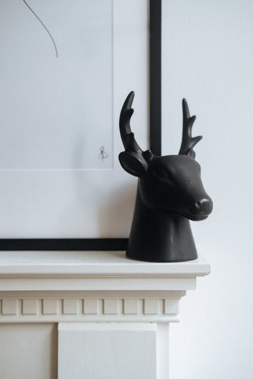 Free Statue of stag head on shelf in bright room Stock Photo
