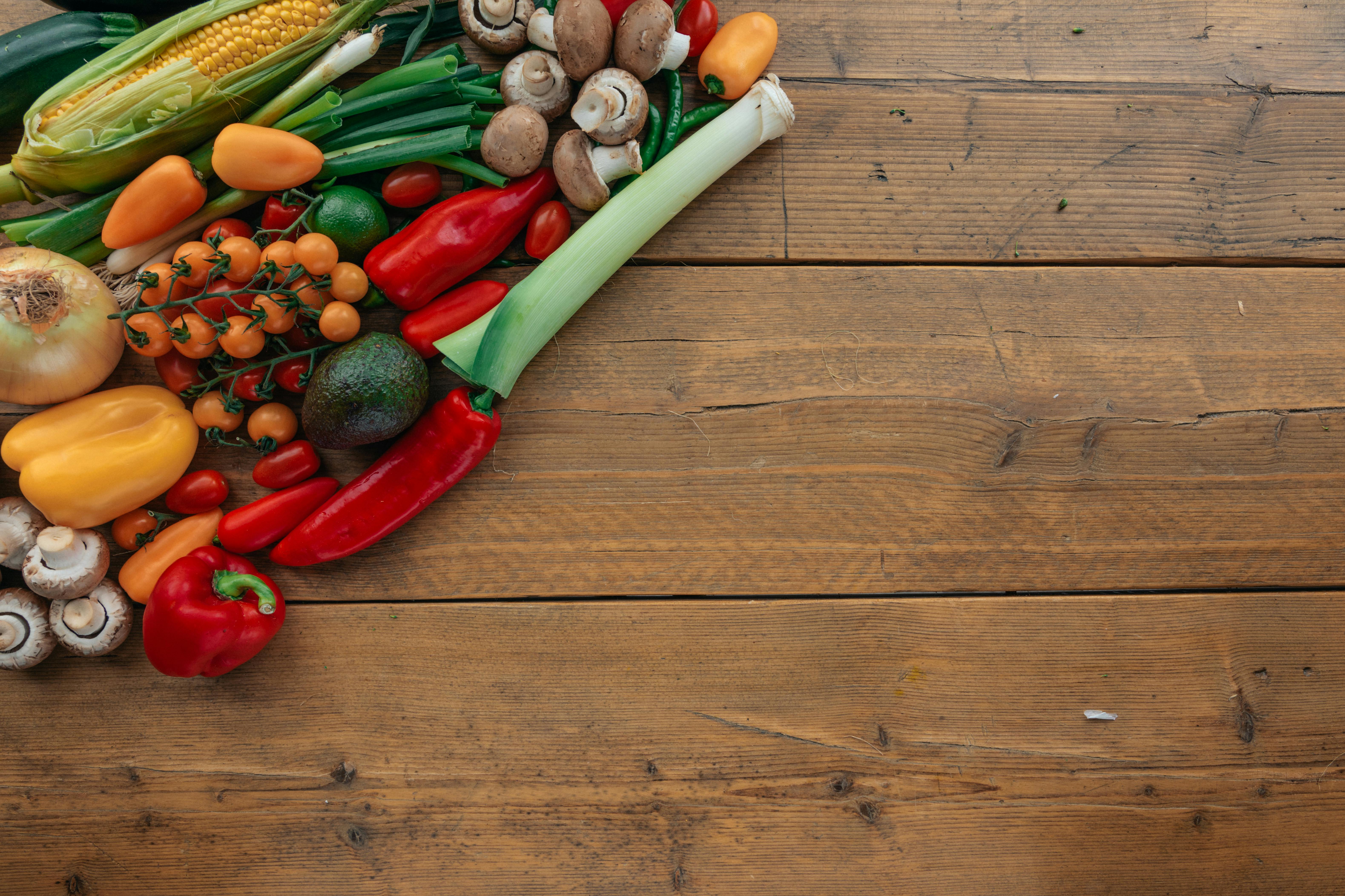 vegetables on wooden table