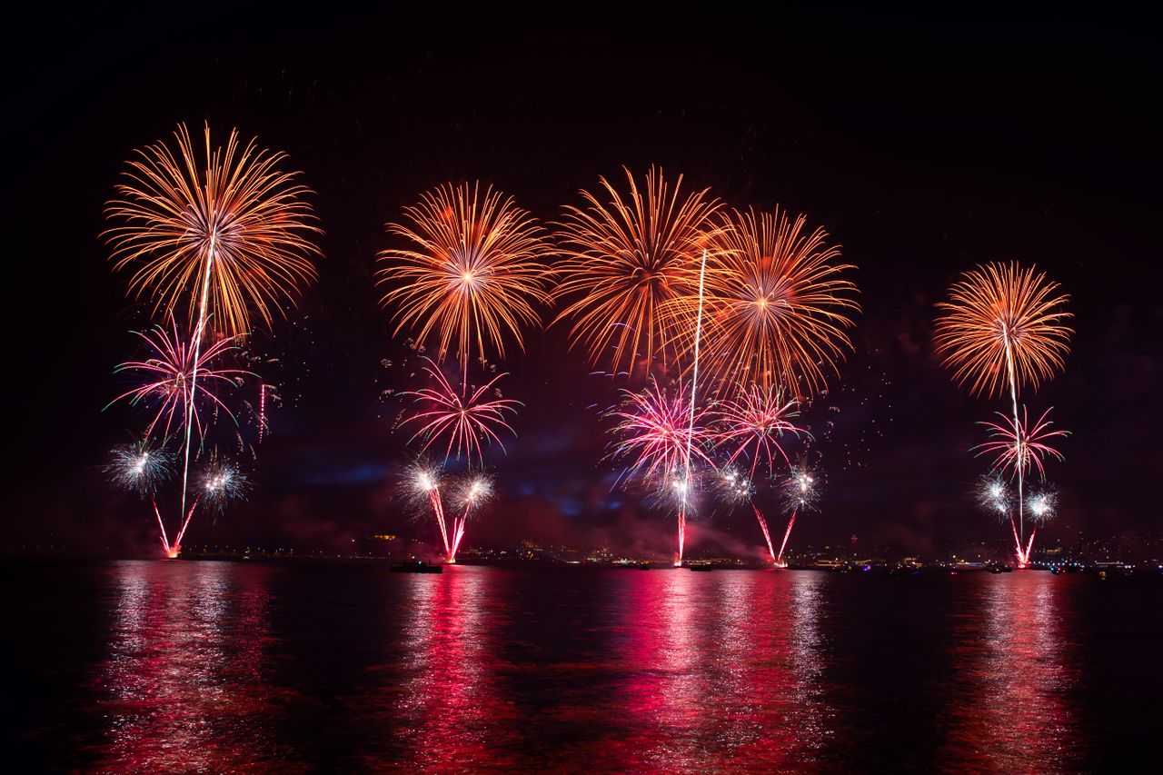 vibrant fireworks illuminating the night sky over istanbul reflecting