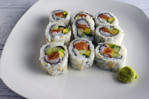 Sushi Roll on White Ceramic Plate