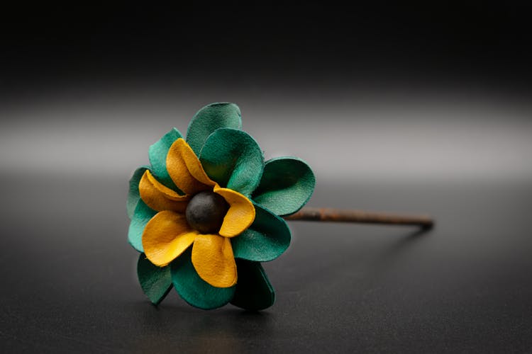 Handmade Leather Flower On Black Studio Background