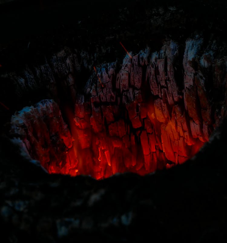 Volcano Crater With Glowing Heat During Night Time