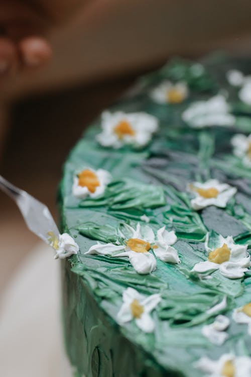 Close-up of Floral Pattern Frosting on a Cake 