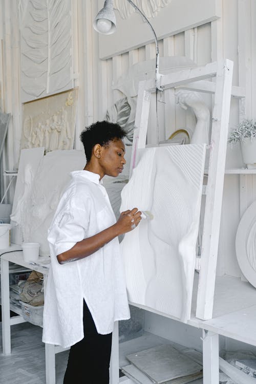 An Artist in White Long Sleeves Shirt Doing Artwork