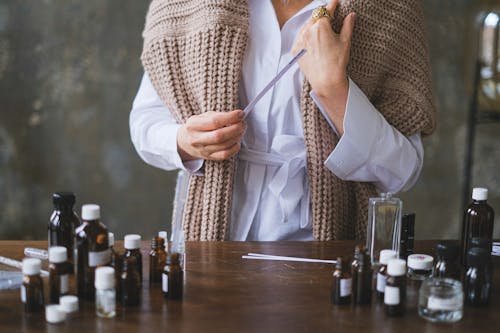 Free Person with Equipment for Aromatherapy Stock Photo