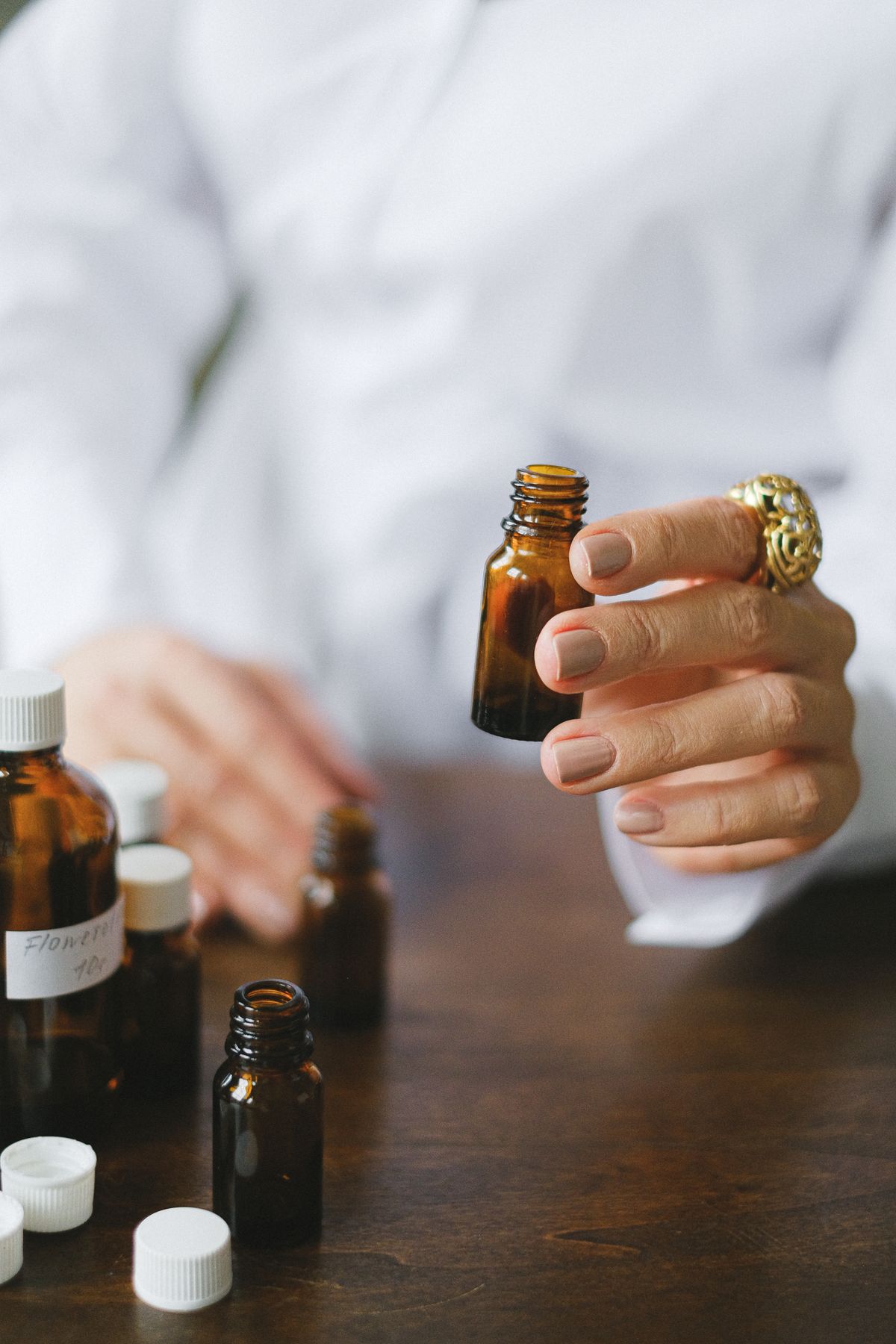 Close-up of a pharmacist preparing a formulation