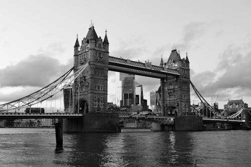 Grayscale Photo of Bridge over River