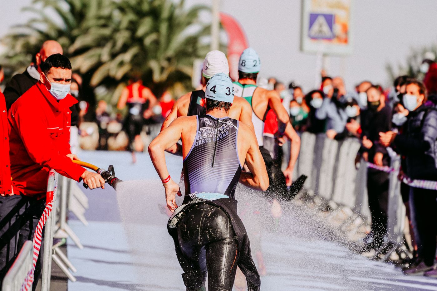 Triathlete running during competition