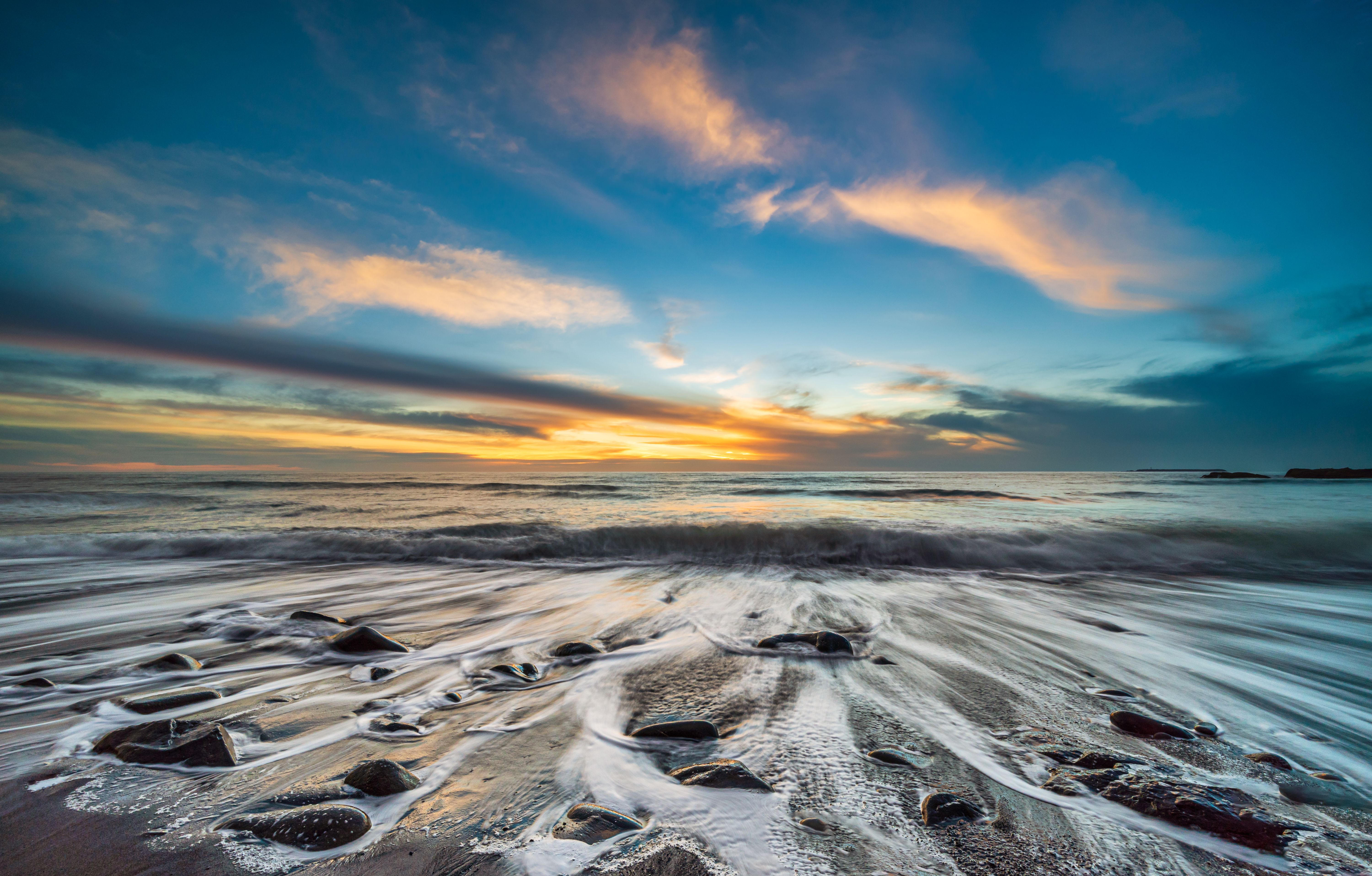 Sand Beach with Waves on Sunset · Free Stock Photo