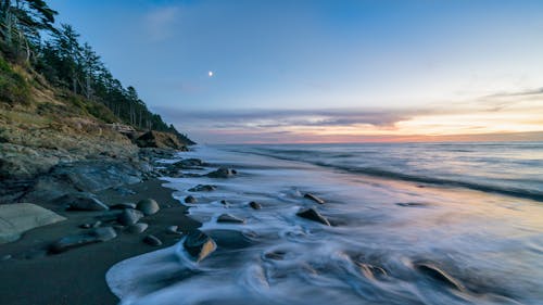 Sea and Beach at Sunset 