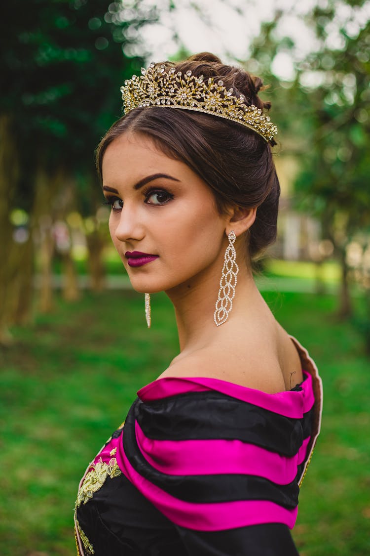 Trendy Model With Makeup In Crown After Beauty Contest